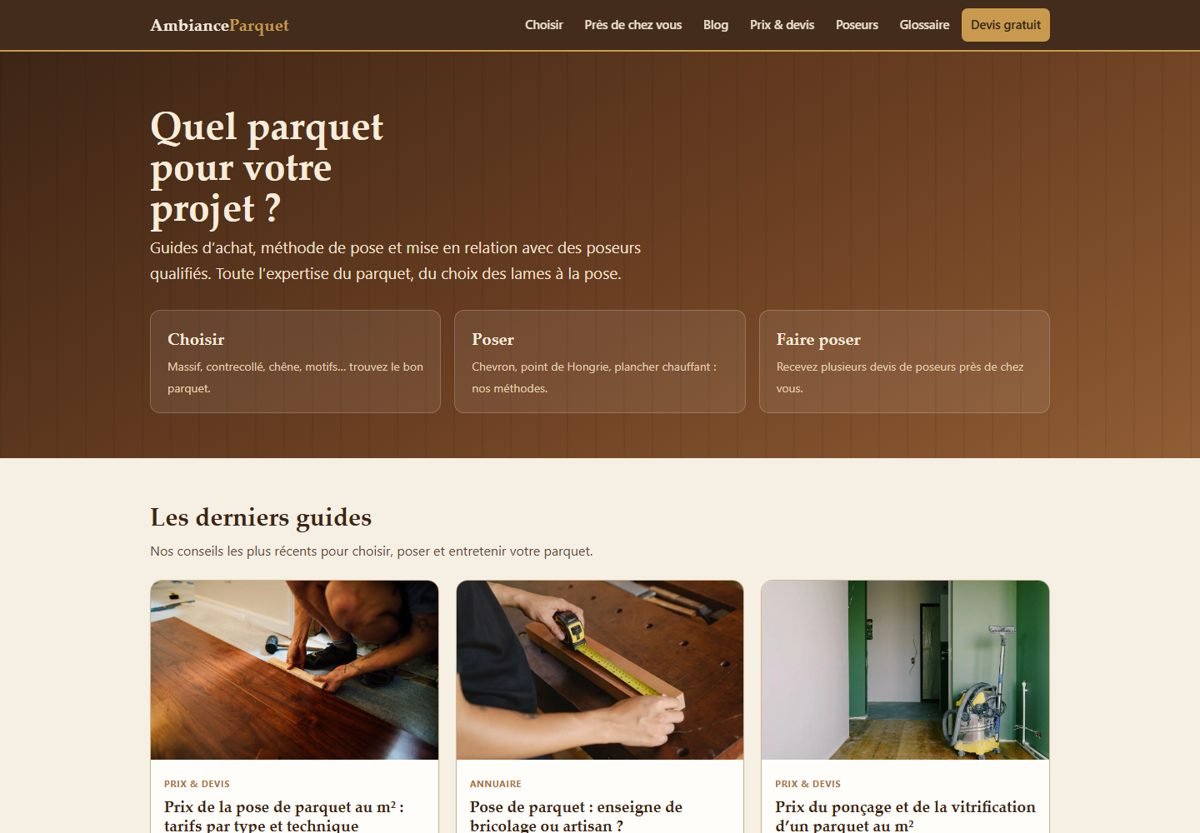 Page d'accueil du site Ambiance Parquet