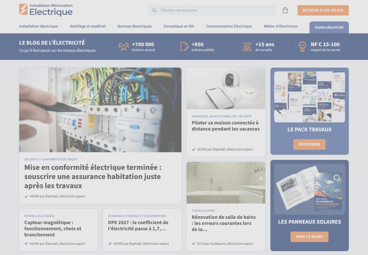 Page d'accueil du site Installation Rénovation Électrique