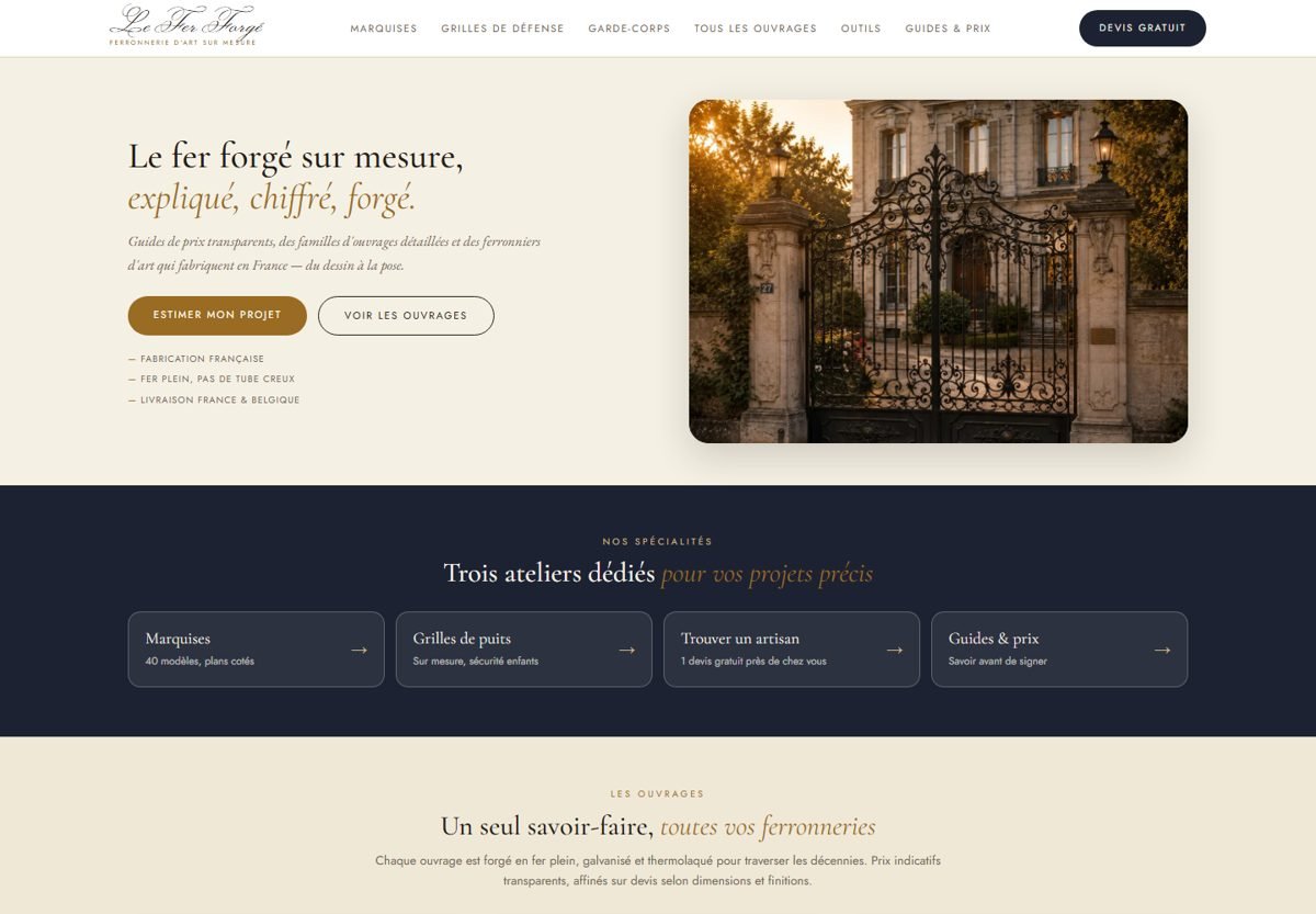 Page d'accueil du site Le Fer Forgé